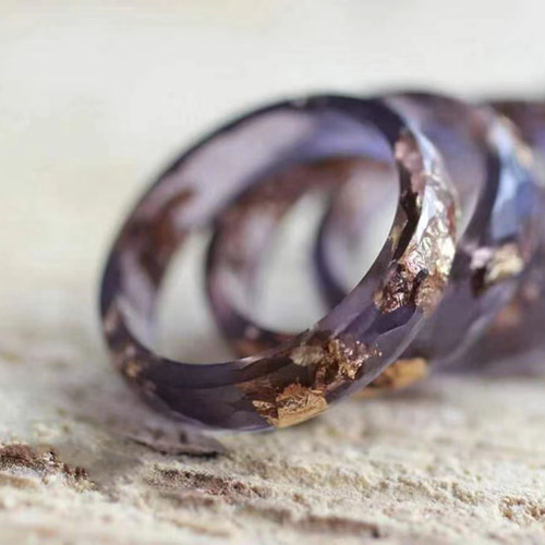 ハンドメイド リング Ring 指輪 レジン 金の箔入り グレー & パープル