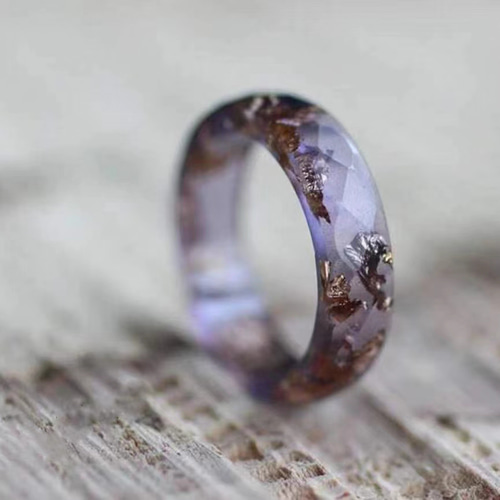 ハンドメイド リング Ring 指輪 レジン 金の箔入り グレー & パープル