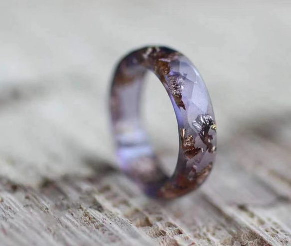 ハンドメイド リング Ring 指輪 レジン 金の箔入り グレー & パープル