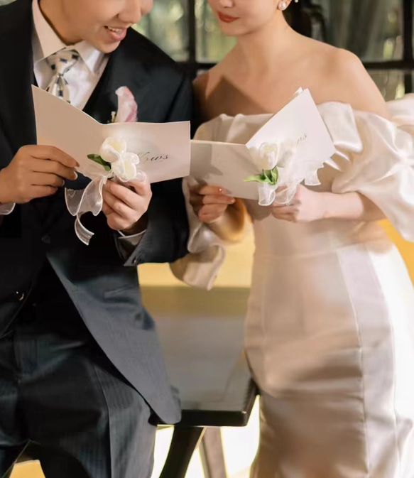 シアーな美しさ パフスリーブのオフショルダー ウェディングドレス  マーメイドライン ロングトレーンマ/結婚式/H019 9枚目の画像