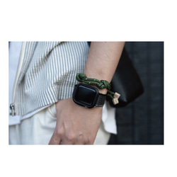 パラコードとレザーのブレスレット　ペアギフトにもオススメ　MOSS 2枚目の画像