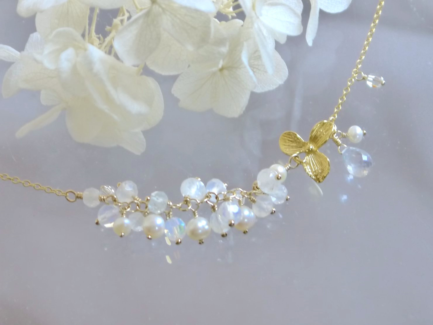 【K14GF】天然石ネックレス＊*ムーンストーン/ホワイトカルセドニー/淡水パール他