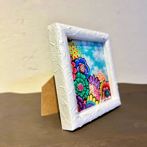 ミニ絵画 12cm角 絵画 原画 お花の絵 ビーズ付き ギフト 絵画