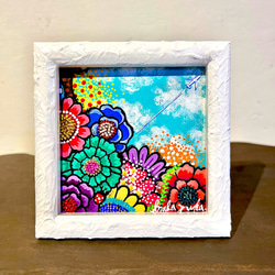 「Summer Holiday」ミニ絵画　原画　手描き　額付き ミニ絵画 12cm角 絵画 原画 クラゲの絵 クラゲ 絵画 inabayuka