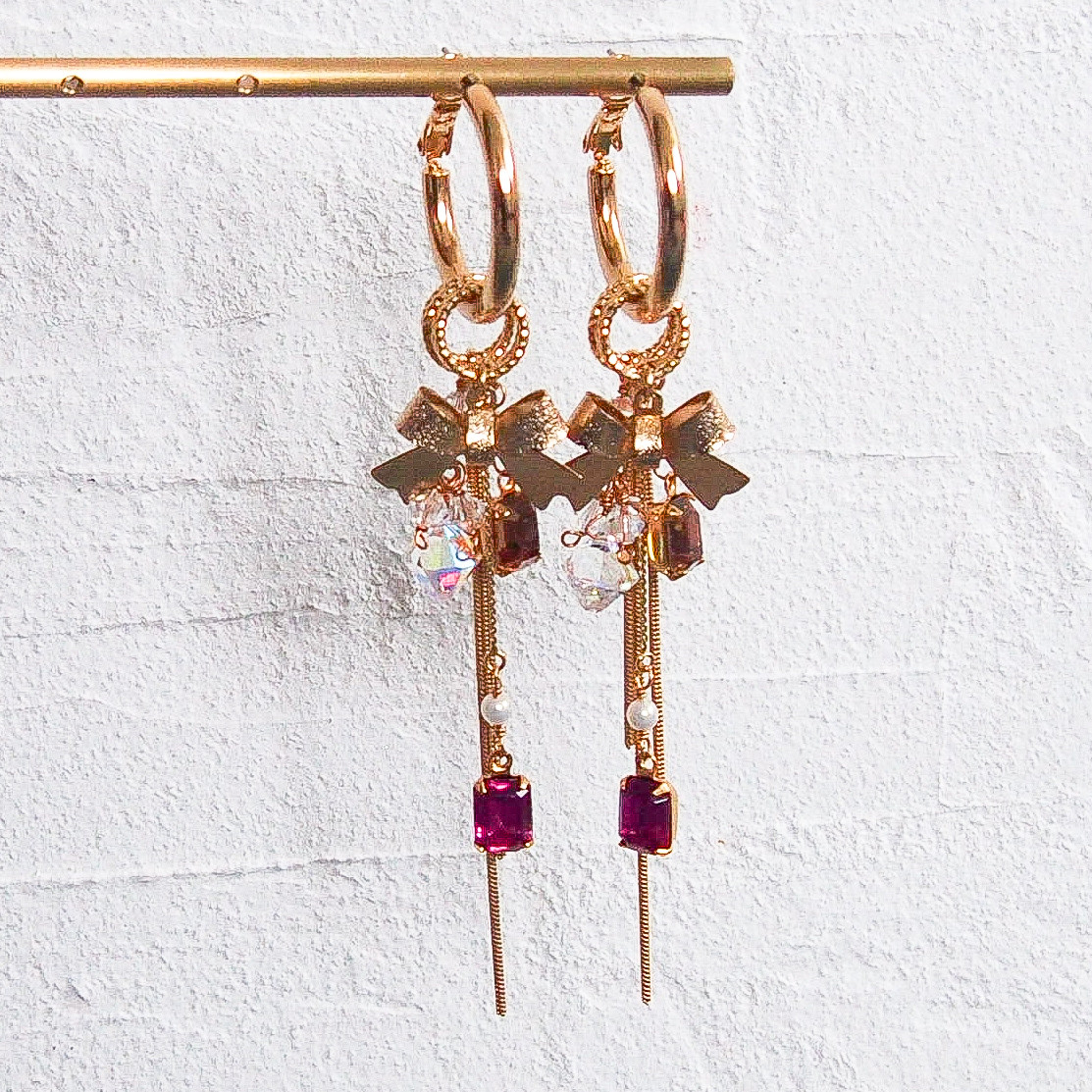 【ステンレスピアス】vintageスワロフスキー カスタムできるチャンキーフープピアス／イヤリング