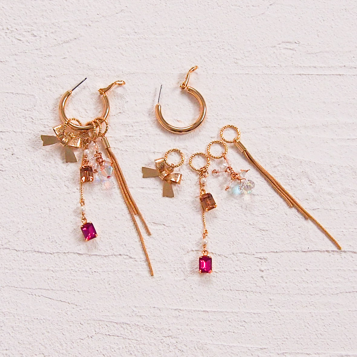 【ステンレスピアス】vintageスワロフスキー カスタムできるチャンキーフープピアス／イヤリング