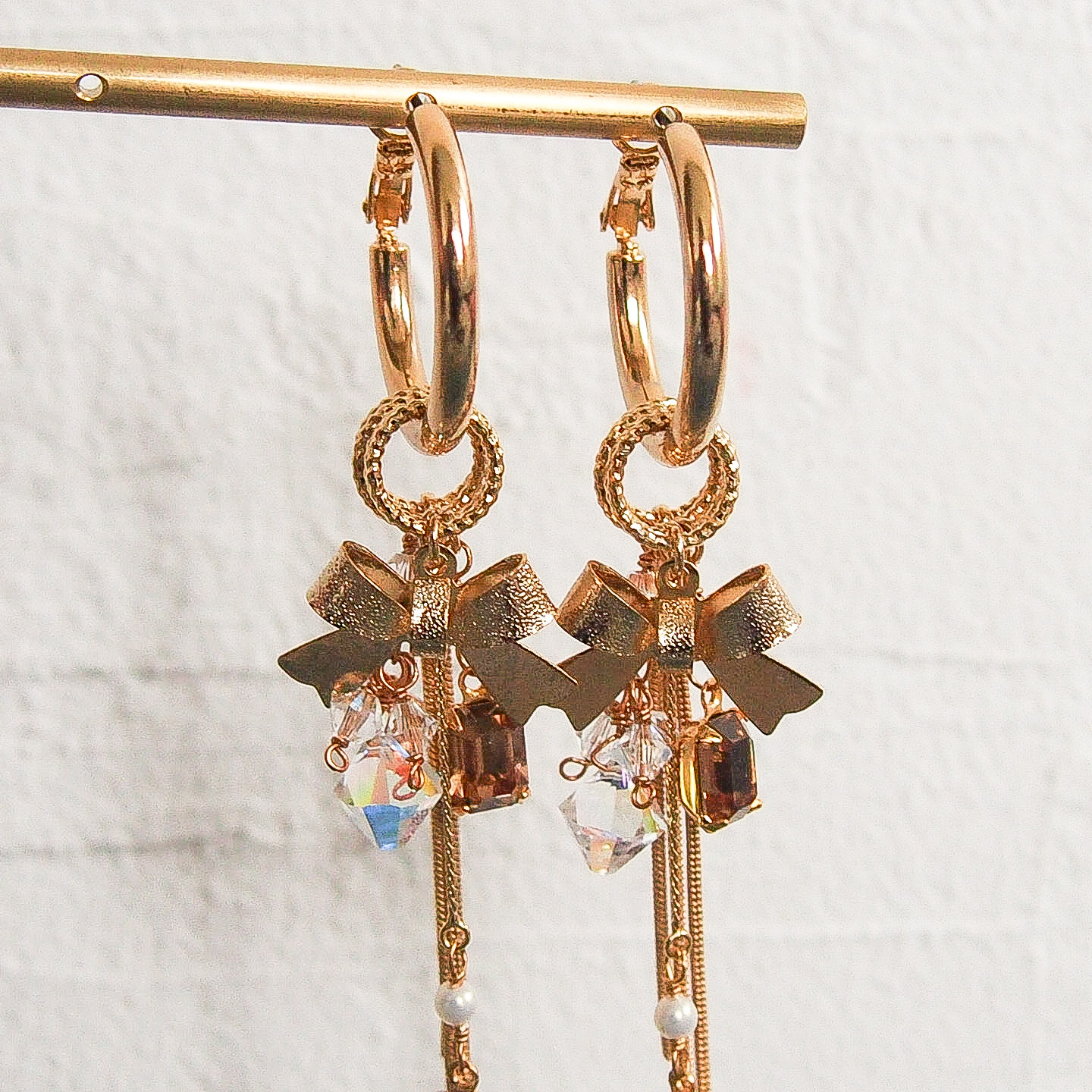 【ステンレスピアス】vintageスワロフスキー カスタムできるチャンキーフープピアス／イヤリング