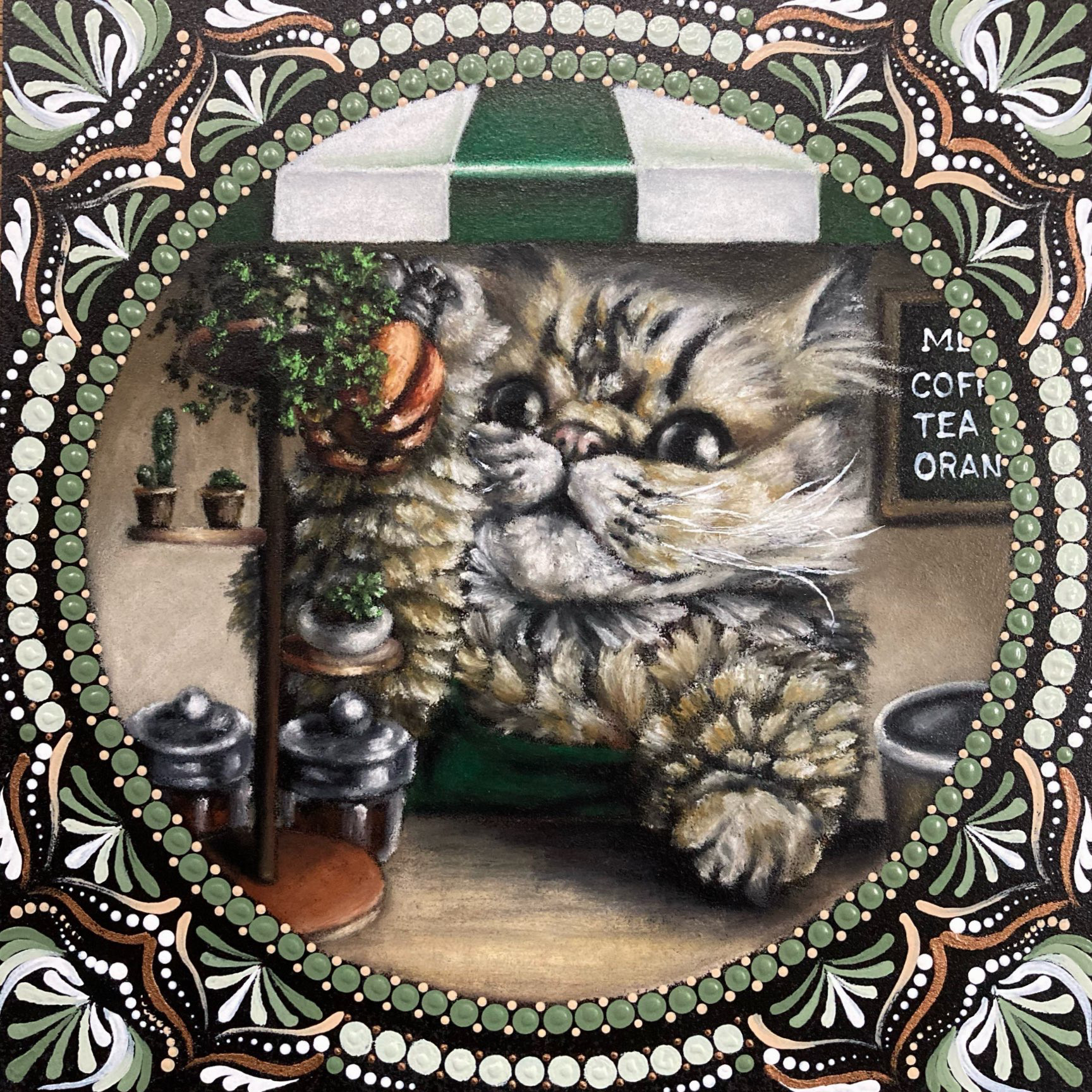 受注制作］［原画］ペット似顔絵アート×マンダラアート◇24cm角 記念日  