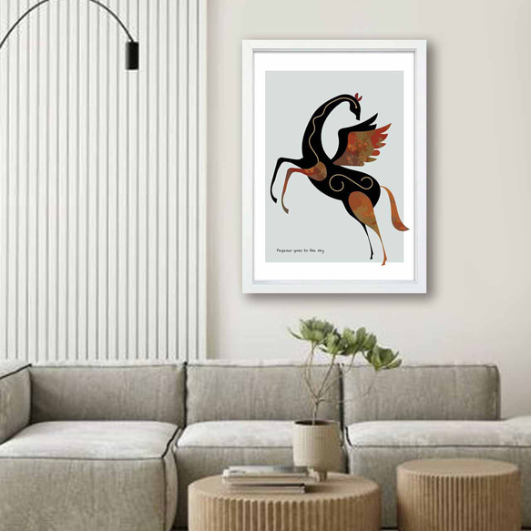 空へ飛ぶペガサス　馬　イラスト　ポスター　A4 A3 A2 A1　アート  　アートポスター　sei検索　2809 2枚目の画像