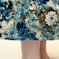 夏 ブルー 花柄 スカート レディース A ライン ハイウエスト 綿 リネン フレア スカート T-00001 12枚目の画像