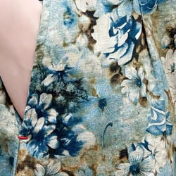 夏 ブルー 花柄 スカート レディース A ライン ハイウエスト 綿 リネン フレア スカート T-00001 7枚目の画像