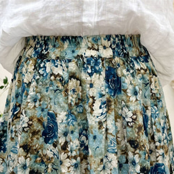 夏 ブルー 花柄 スカート レディース A ライン ハイウエスト 綿 リネン フレア スカート T-00001 9枚目の画像