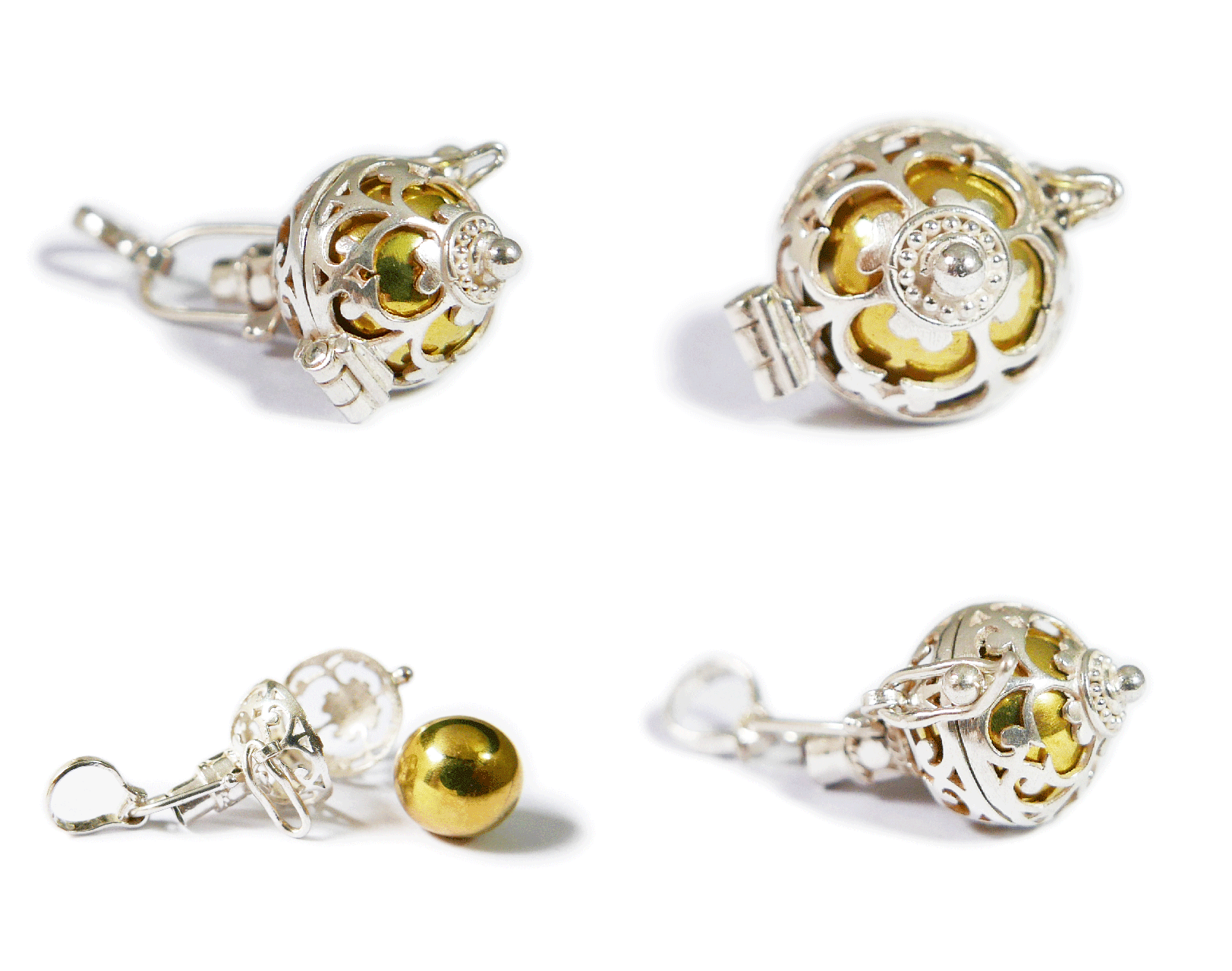 ✼プラチナ加工✼ブルートパーズのガムランボール/3月誕生石༺揺らすとシャラン♪癒しの音色♪•*•ヒーリングペンダント༻