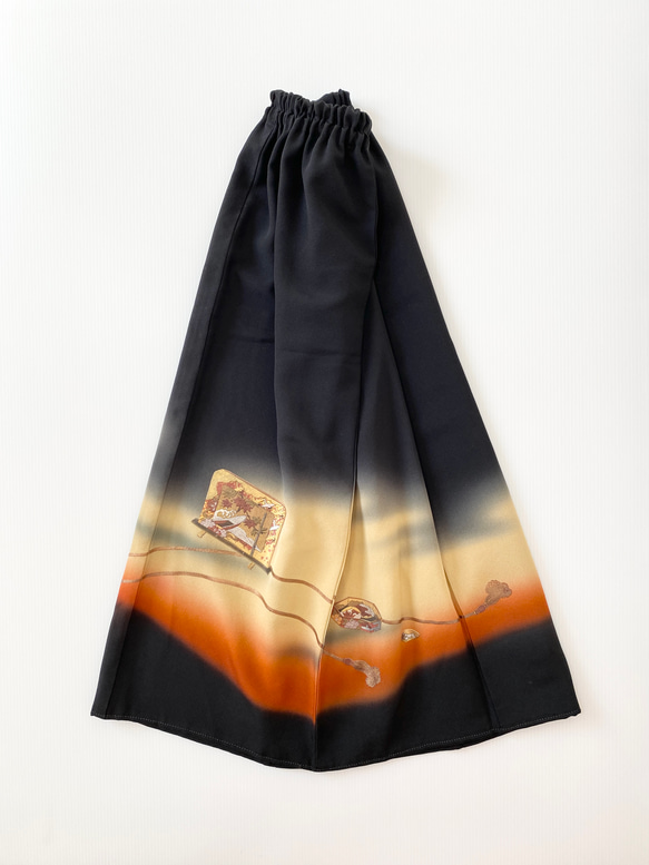 黒留袖着物リメイクウエストゴムロングスカート送料無料フリーサイズ1点物黒留袖着物リメイクロングスカートNO.1952 6枚目の画像