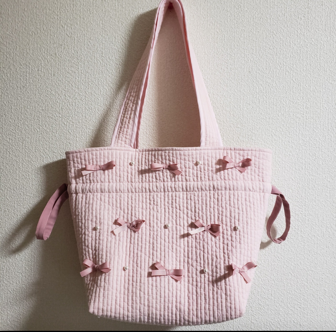 ヌビバッグ リボン パール  トートバッグ 2way 通勤 通学 マザーズ