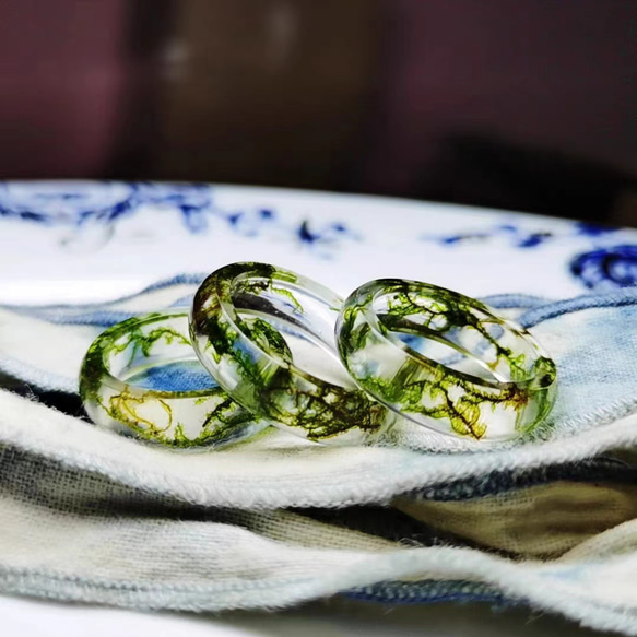 ハンドメイド リング Ring 指輪 レジン 緑の苔 恋人 誕生日 記念日