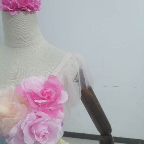 送料無料！カラードレス レインボースカート 3D立体レース刺繍 花びら  