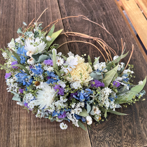 ◇初夏のリース◇ハーフリース◇プレゼント 初夏の小花ドライフラワー ハーフリース 【母の日のプレゼントに