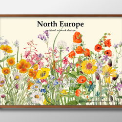 7624■ポスター アート 絵画『花畑　フラワー』北欧 A3 イラスト デザイン マット紙 1枚目の画像
