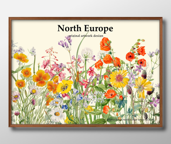 7624■ポスター アート 絵画『花畑　フラワー』北欧 A3 イラスト デザイン マット紙 1枚目の画像