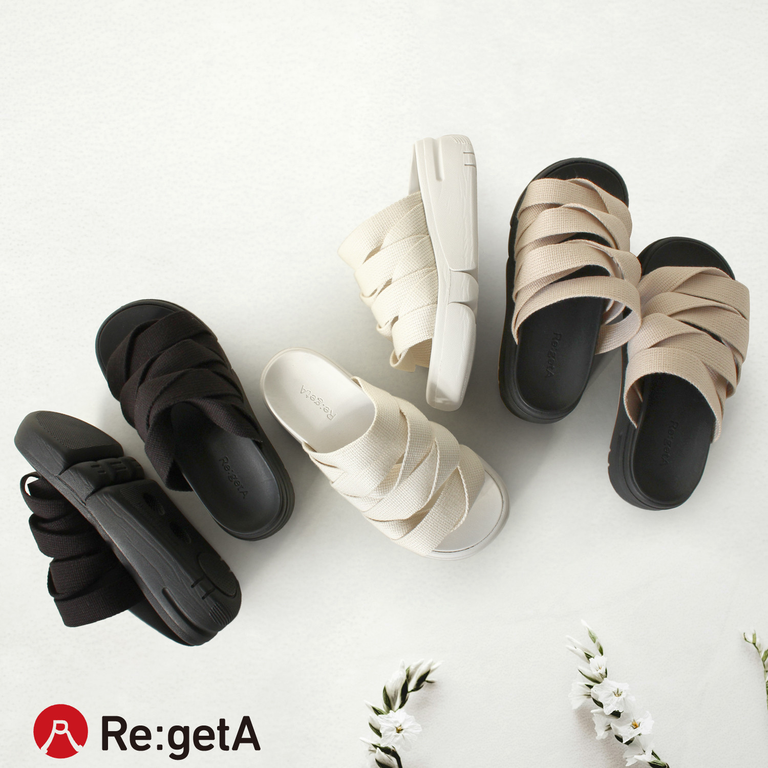 厚底 編み込み風サンダル 軽量 EVA素材 レディース Re:getA -リゲッタ- RE-254