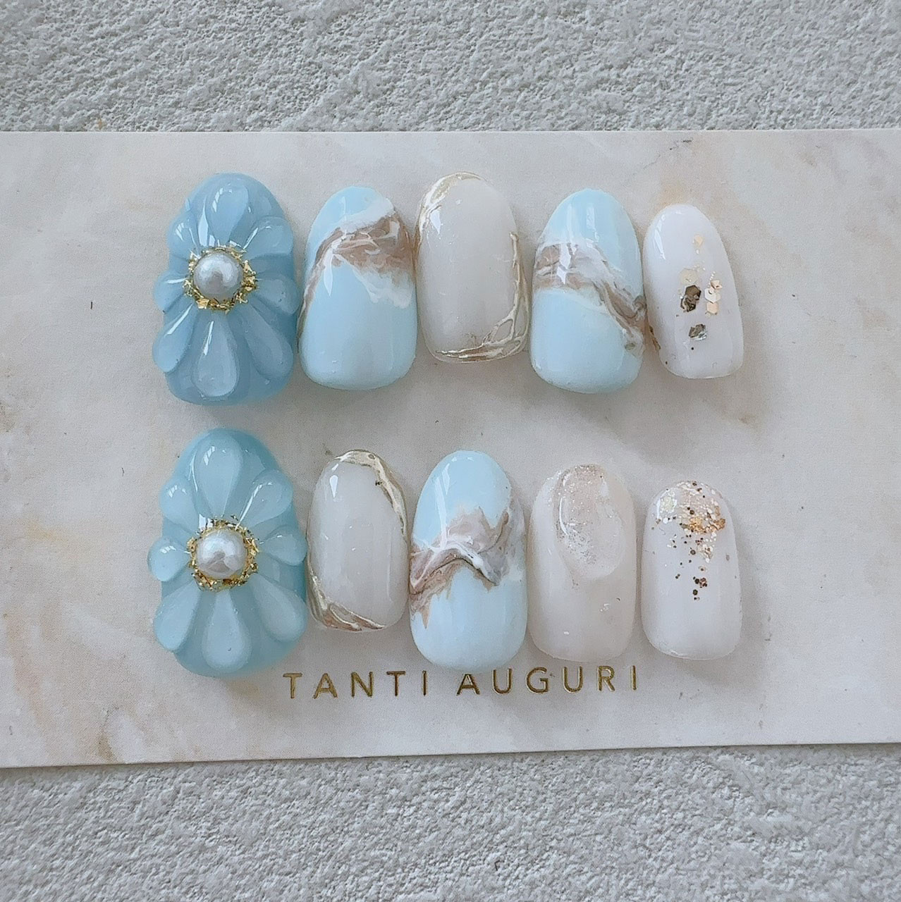 ☆A-483☆ネイルチップ ブルーの3Dフラワーネイル すく 