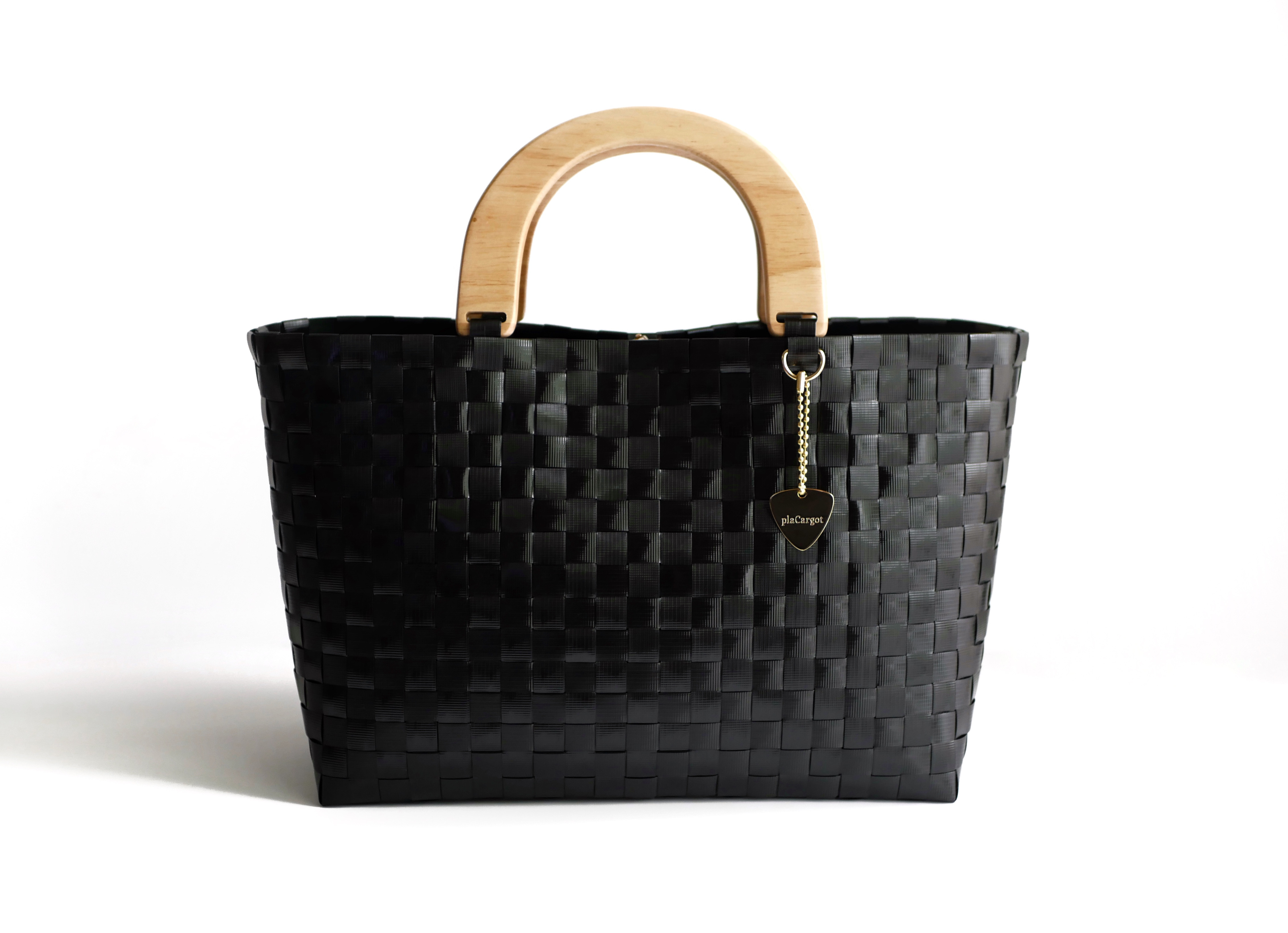 天然木ハンドルのプラカゴバッグ　Lサイズ　ブラック　2WAYプラカゴバッグ　プラカゴ　A4サイズ対応