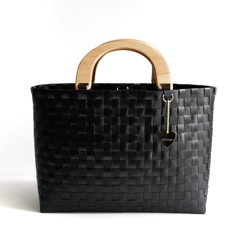 天然木ハンドルのプラカゴバッグ Lサイズ ブラック 2WAYプラカゴバッグ