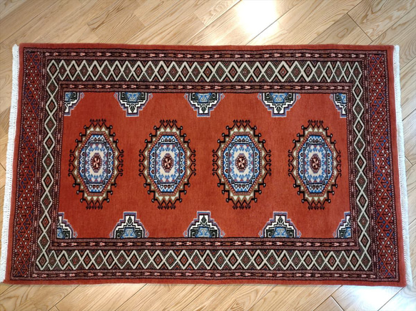 部落地毯] 巴基斯坦地毯 高品質 Gazeni 羊毛 122x78 公分 赤土色 第3張的照片