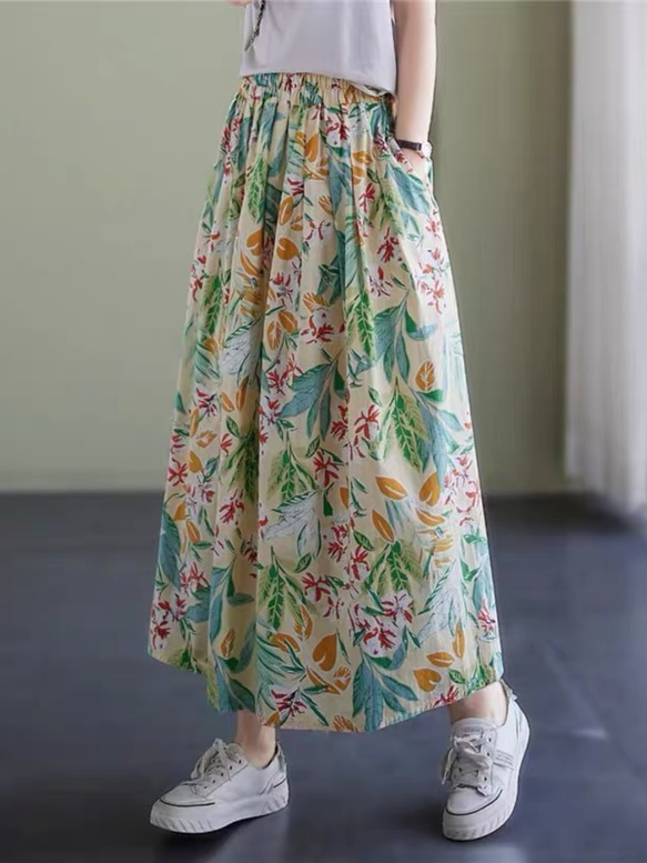 【3色】コットン 花柄 スカート レディース 綿 コットンスカート T-00004 2枚目の画像