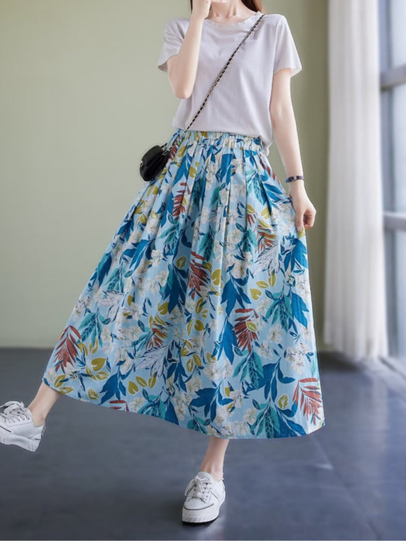 【3色】コットン 花柄 スカート レディース 綿 コットンスカート T-00004 11枚目の画像