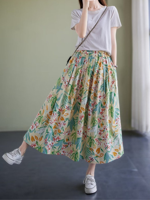 【3色】コットン 花柄 スカート レディース 綿 コットンスカート T-00004 6枚目の画像