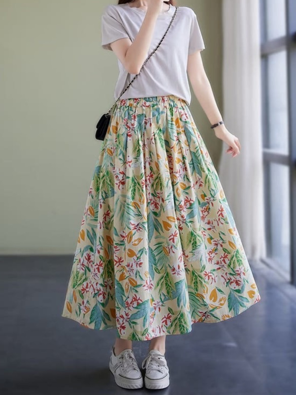 【3色】コットン 花柄 スカート レディース 綿 コットンスカート T-00004 7枚目の画像