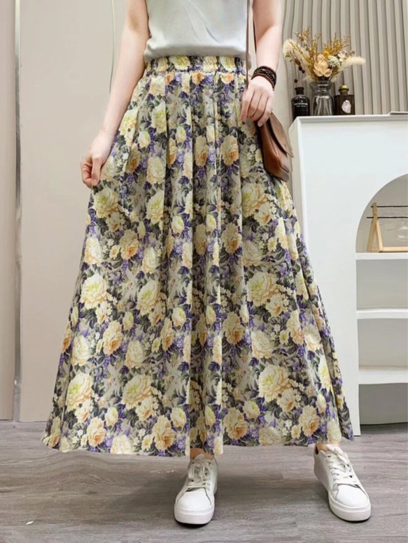 【3色】コットン 花柄 スカート レディース 綿 コットンスカート T-00004 1枚目の画像