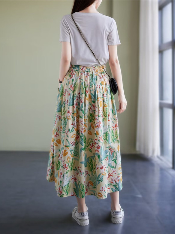 【3色】コットン 花柄 スカート レディース 綿 コットンスカート T-00004 9枚目の画像