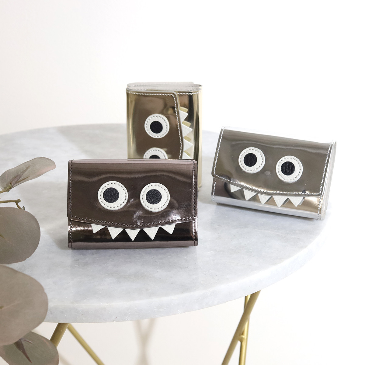 【ミラー箔モンスターミニウォレット/全3色】思わず誰かに見せたくなる/ミニマムで大人カワイイコンパクト三つ折り財布