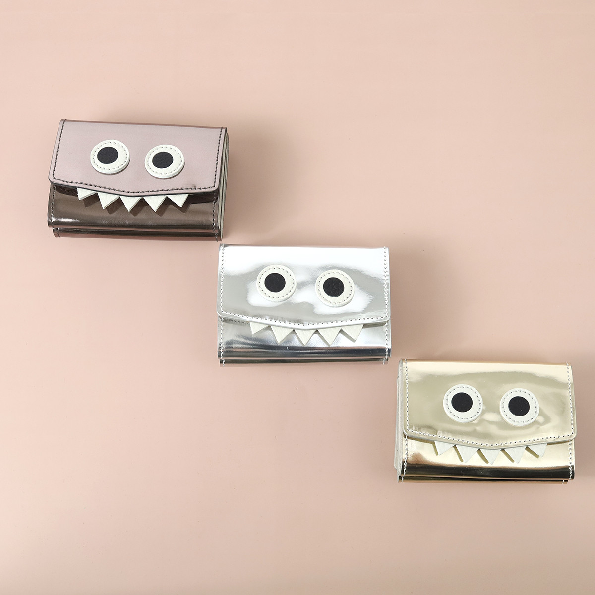 【ミラー箔モンスターミニウォレット/全3色】思わず誰かに見せたくなる/ミニマムで大人カワイイコンパクト三つ折り財布