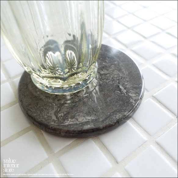 大理石コースターCir/GY コップ敷き コップ受け マーブルトレイ ジュエリートレイ 飾り台 小物置き 天然大理石 1枚目の画像