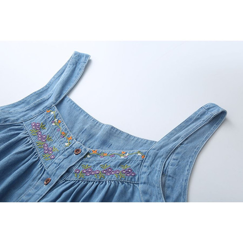 デニム 刺繍 半袖 花柄 キャミソール レディース おしゃれ トップス