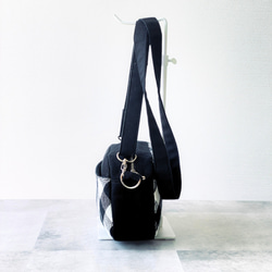 ミニショルダーバッグ(ブラック) 斜めがけ　軽い　コンパクト　手織り生地　大人かわいい　ギンガムチェック　レディース　 6枚目の画像