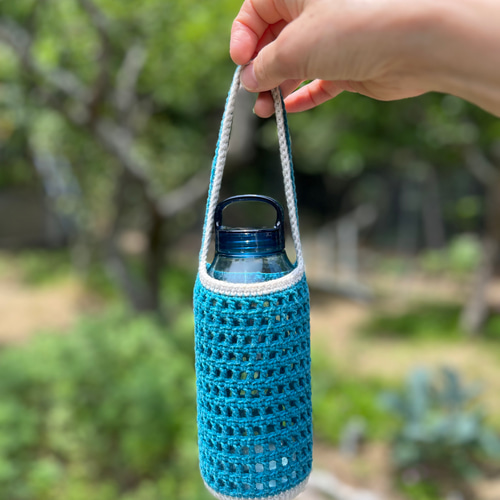 ハンドメイド＊ポカリスエットボトルケース　水筒カバー＊チェック・ターコイズ オーダー承ります！』ペットボトルカバー ボトルカバー 水筒