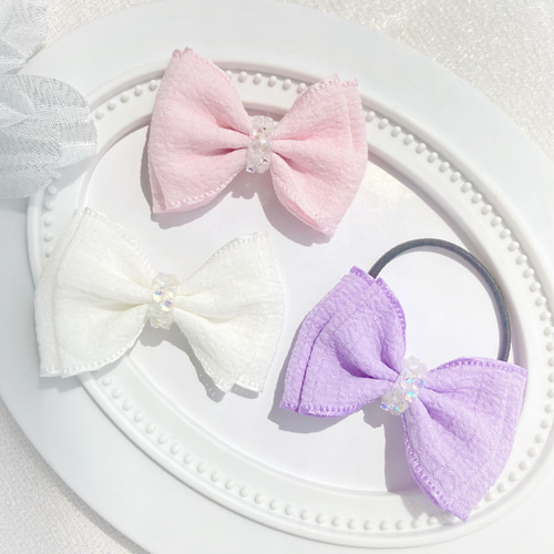 ♥オーロラ シフォンリボンꕤ全7色♥【ベビー キッズ ヘアクリップ