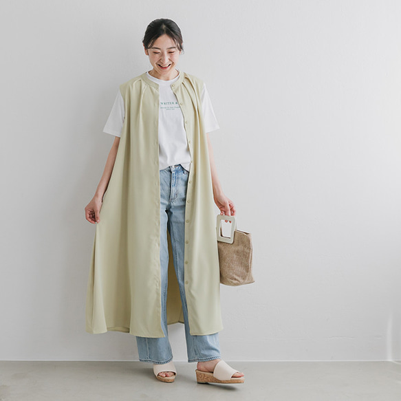【全３色】接触冷感 前開き ノースリーブ Aライン ワンピース 24155 12枚目の画像