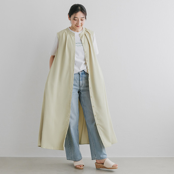 【全３色】接触冷感 前開き ノースリーブ Aライン ワンピース 24155 1枚目の画像