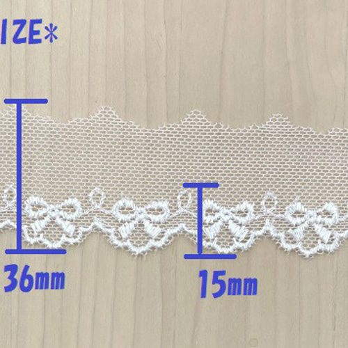 日本製】チュールレース リボン柄 オフ白 約36mm巾【1m単位販売】 NO