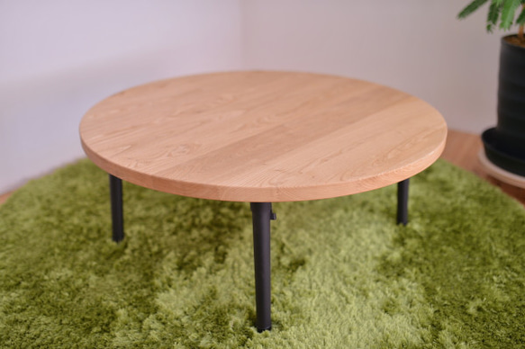 無垢クリ（栗の木）・折りたたみ丸ロ―テーブル（Φ800㎜）※サイズオーダー可 3枚目の画像