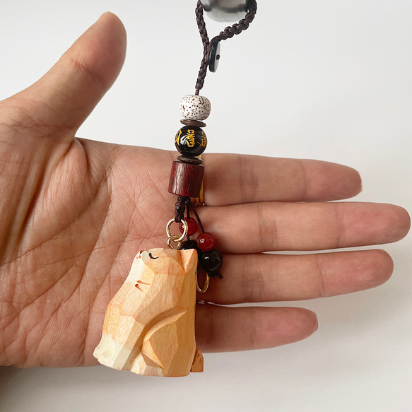 手工木作鑰匙圈-木雕橘貓汽車書包挂件飾品 第9張的照片