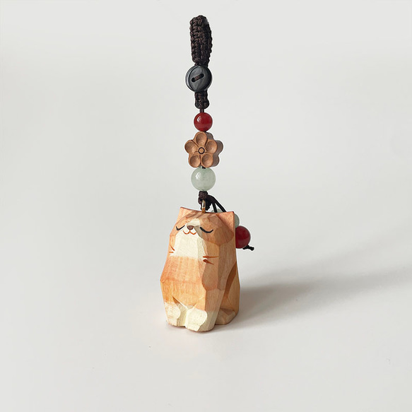 手工木作鑰匙圈-木雕橘貓汽車書包挂件飾品 第1張的照片