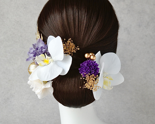 エレガントな花のヘアアクセサリー　髪飾り リトルムーン シュシュ シフォン レース ラメ 縁取り 大きめ