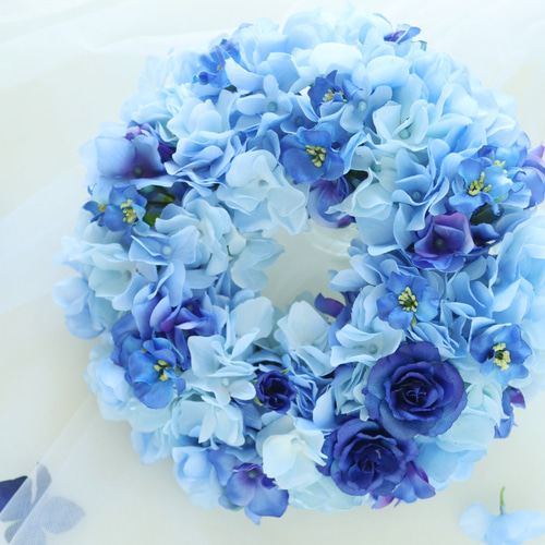 紫陽花ハンドメイド2024】爽やかブルーグラデーションのあじさいリース